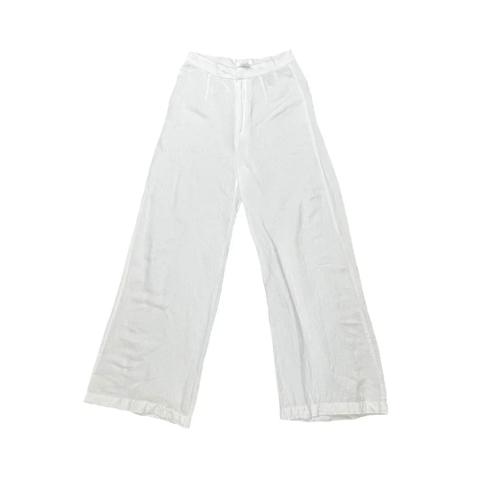 HM White Linen Blend Wide Leg High Rise Trousers Pants US 4 Melange